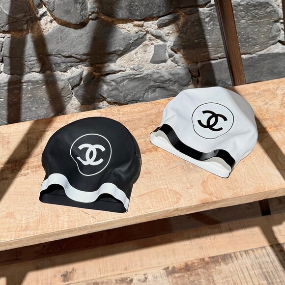Chanel SS24 Set of 2 Black White CC Silicone Swim Caps - Picture 1 of 10